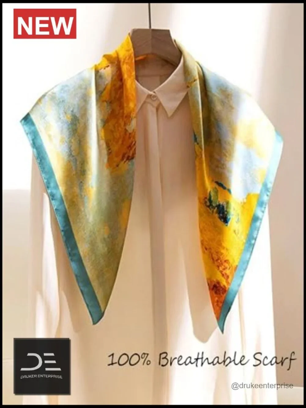 100% Mulberry Silk Lightweight Square Neckerchief Wrap Head Scarf 21